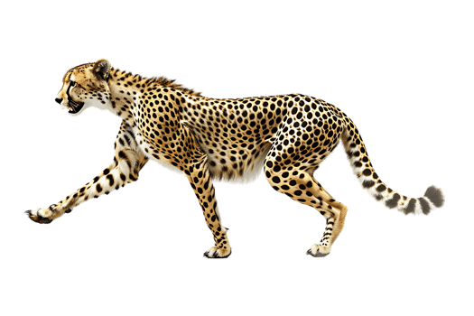 Cheetah running, side view, isolated against a transparent background png
