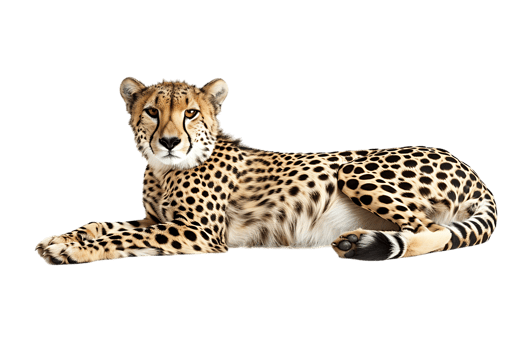 Cheetah lying down, isolated against a transparent background png