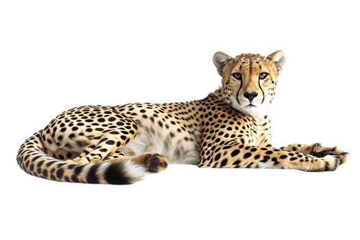 Cheetah lying down, isolated against a transparent background png
