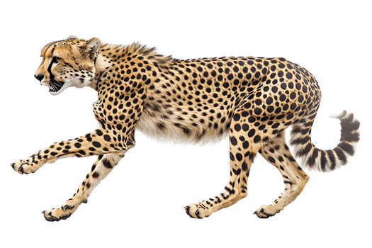 Cheetah running, side view, isolated against a transparent background png