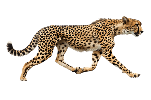 Cheetah running, side view, isolated against a transparent background png