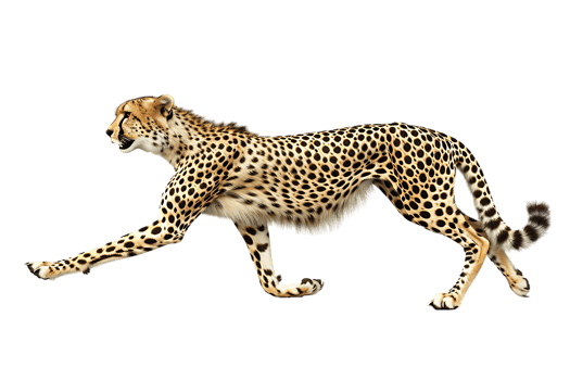 Cheetah running, side view, isolated against a transparent background png