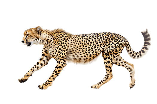 Cheetah running, side view, isolated against a transparent background png