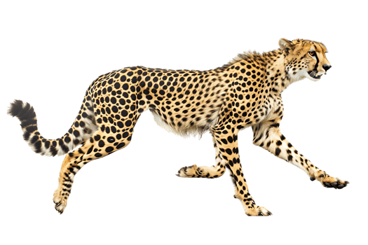Cheetah running, side view, isolated against a transparent background png