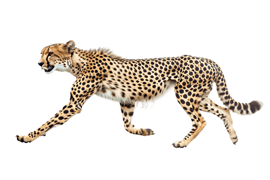Cheetah running, side view, isolated against a transparent background png