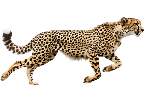Cheetah running, side view, isolated against a transparent background png