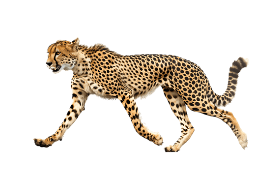 Cheetah running, side view, isolated against a transparent background png