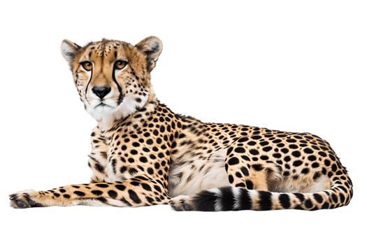 Cheetah lying down, isolated against a transparent background png