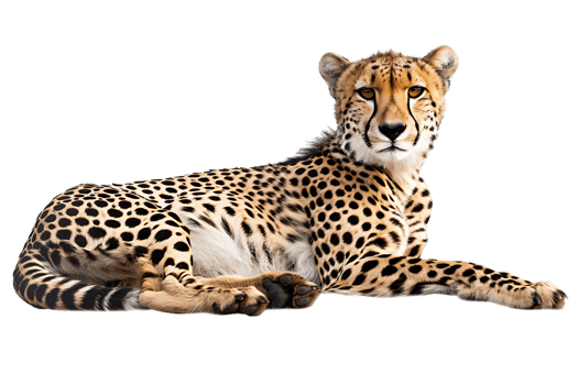 Cheetah lying down, isolated against a transparent background png