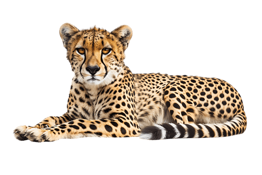 Cheetah lying down, isolated against a transparent background png