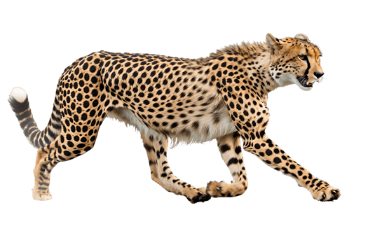 Cheetah running, side view, isolated against a transparent background png