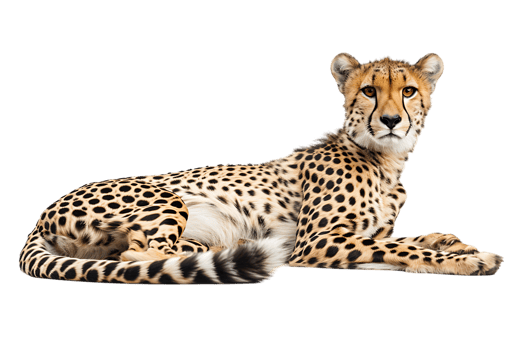 Cheetah lying down, isolated against a transparent background png
