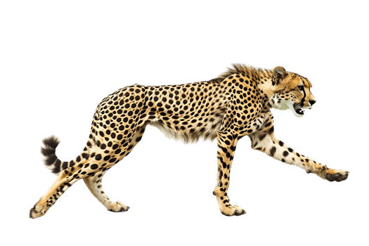 Cheetah running, side view, isolated against a transparent background png