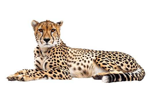 Cheetah lying down, isolated against a transparent background png