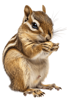 Chipmunk eating a peanut, isolated against a transparent background png