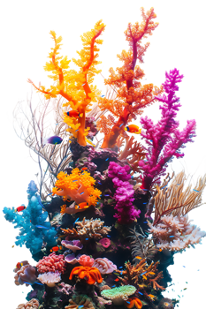 colorful coral reef isolated against a transparent background png