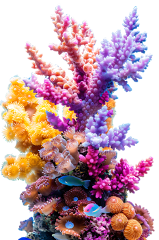 colorful coral reef isolated against a transparent background png