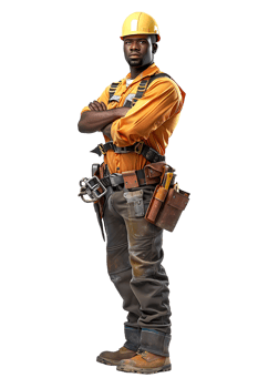 confident construction worker standing crossed arm isolated against a transparent background png