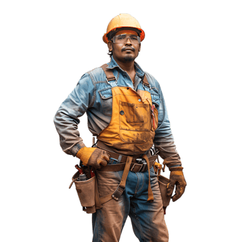 confident construction worker standing isolated against a transparent background png
