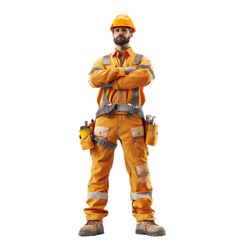 confident construction worker standing crossed arm isolated against a transparent background png