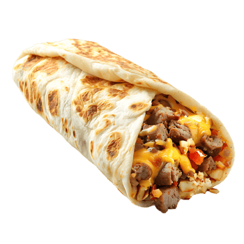 delicious Spanish breakfast burrito, all by itself against a transparent background png