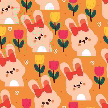 seamless pattern cartoon bunny and flower. cute animal wallpaper for fabric print, gift wrap paper vector