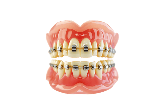 Dentures with braces, isolated against a transparent background png