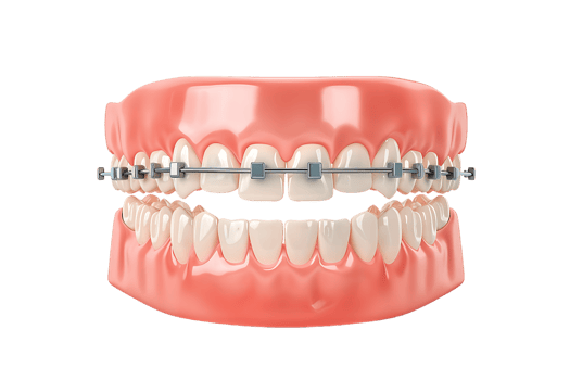 Dentures with braces, isolated against a transparent background png