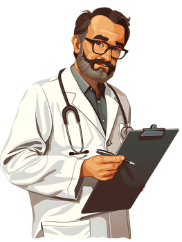 Doctor writing on a clipboard, isolated against a transparent background png