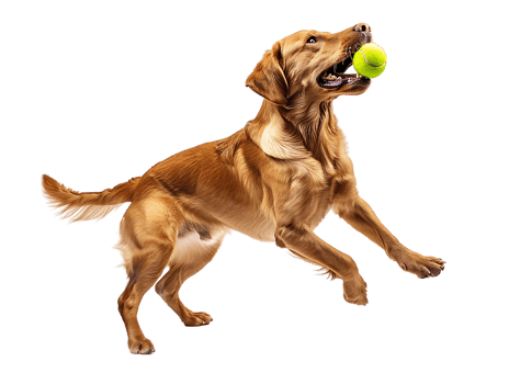Dog playing with a tennis ball, isolated against a transparent background png