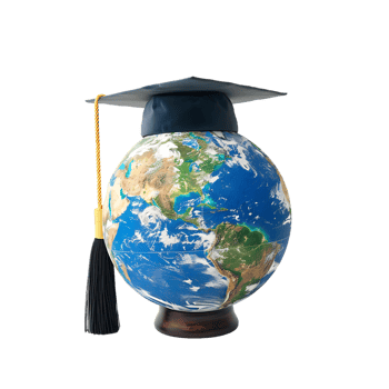 Earth globe with a graduation cap, isolated against a transparent background png