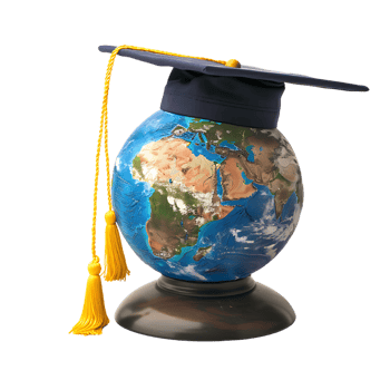Earth globe with a graduation cap, isolated against a transparent background png