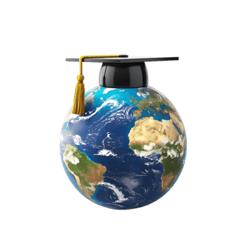 Earth globe with a graduation cap, isolated against a transparent background png