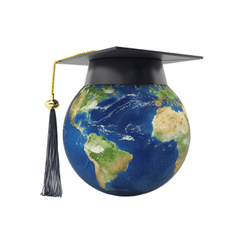 Earth globe with a graduation cap, isolated against a transparent background png
