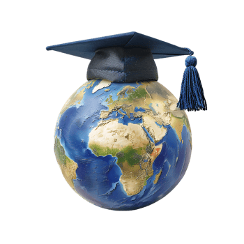 Earth globe with a graduation cap, isolated against a transparent background png