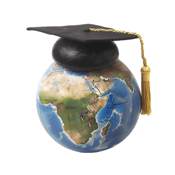 Earth globe with a graduation cap, isolated against a transparent background png