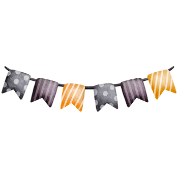 orange purple bunting banner spooky watercolor halloween clipart, halloween party invitations, scrapbook designs, holiday decoration, mystical, and magical themes png