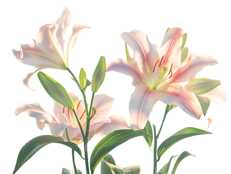 Elegant blooming lilies with buds, against a transparent background png