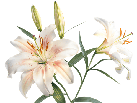 Elegant blooming lilies with buds, against a transparent background png