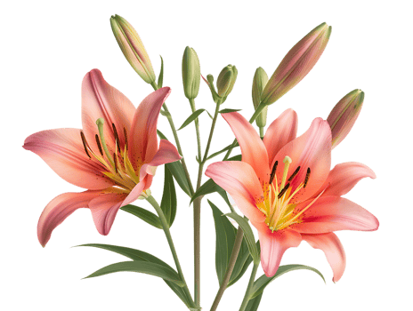 Elegant blooming lilies with buds, against a transparent background png