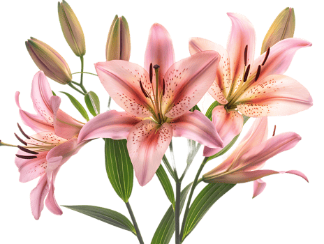Elegant blooming lilies with buds, against a transparent background png