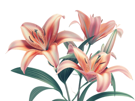 Elegant blooming lilies with buds, against a transparent background png