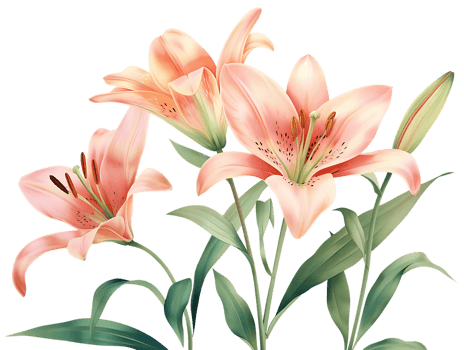 Elegant blooming lilies with buds, against a transparent background png