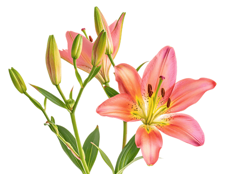 Elegant blooming lilies with buds, against a transparent background png