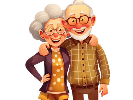 features happy grandparents, isolated against a transparent background png