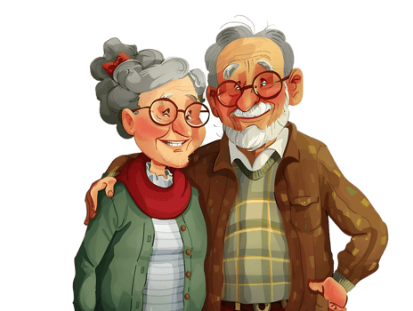 features happy grandparents, isolated against a transparent background png