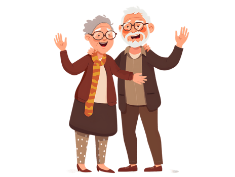 features happy grandparents, isolated against a transparent background png