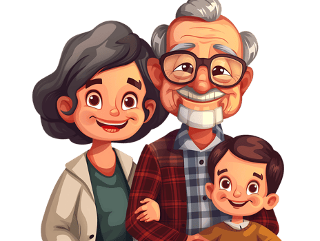 features happy grandparents, isolated against a transparent background png