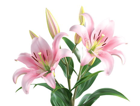 Elegant blooming lilies with buds, against a transparent background png