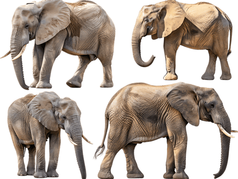 Elephant isolated against transparent background, front and side view png